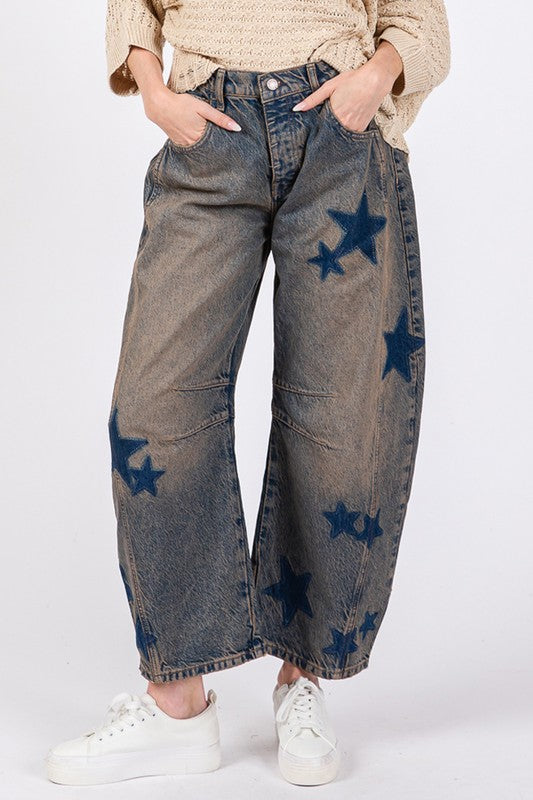 SAGE + FIG Jeans US Stock Star Wide Leg with Pockets Cotton Denim Pants