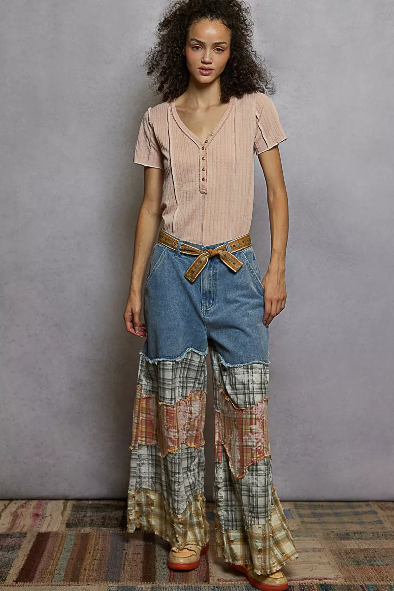 POL Womens T-shirt V-Neck Short Sleeve Top with Stitch Seam Detail Soft Pink 78a33411-33fd-41d9-a7a7-c02ed214c590-Max-Origin Trendsi