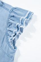 Ruffled Denim Shirt Women's Light Blue Raw Hem Short Sleeve Cotton Top 78a91ee8-f83a-4773-a9da-32541aa09c0e-Min Trendsi