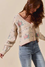 SO ME Womens Sweater Cardigan Floral Pattern Long Sleeve Button 78b5195d60c742019f907619bd2673b9-Max-Origin Trendsi
