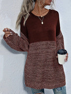 Women's Oversized Sweater Color Block Long Sleeve Knitwear Burgundy 78b6a970-7336-4ff2-899f-e7bc9b82e6cc-Max-Origin Trendsi