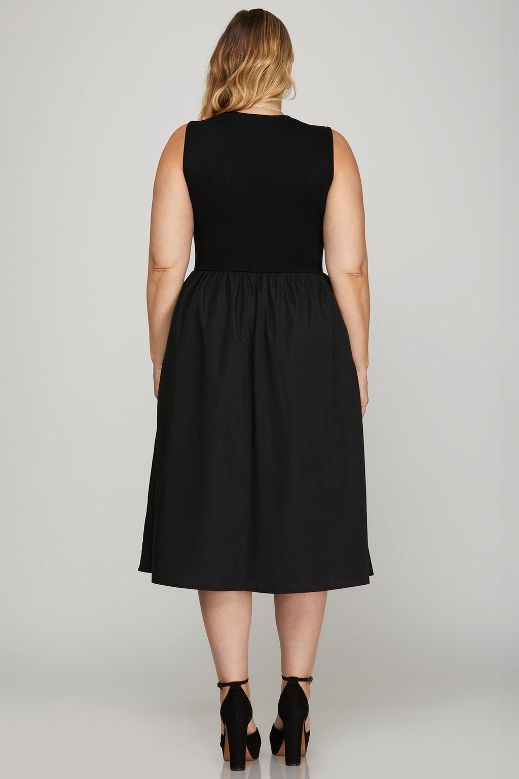 She + Sky Black Midi Dress Sleeveless Poplin Woven with Pockets S-2XL 78c23ee4-716f-450b-b558-8af61c067d19-Max Trendsi