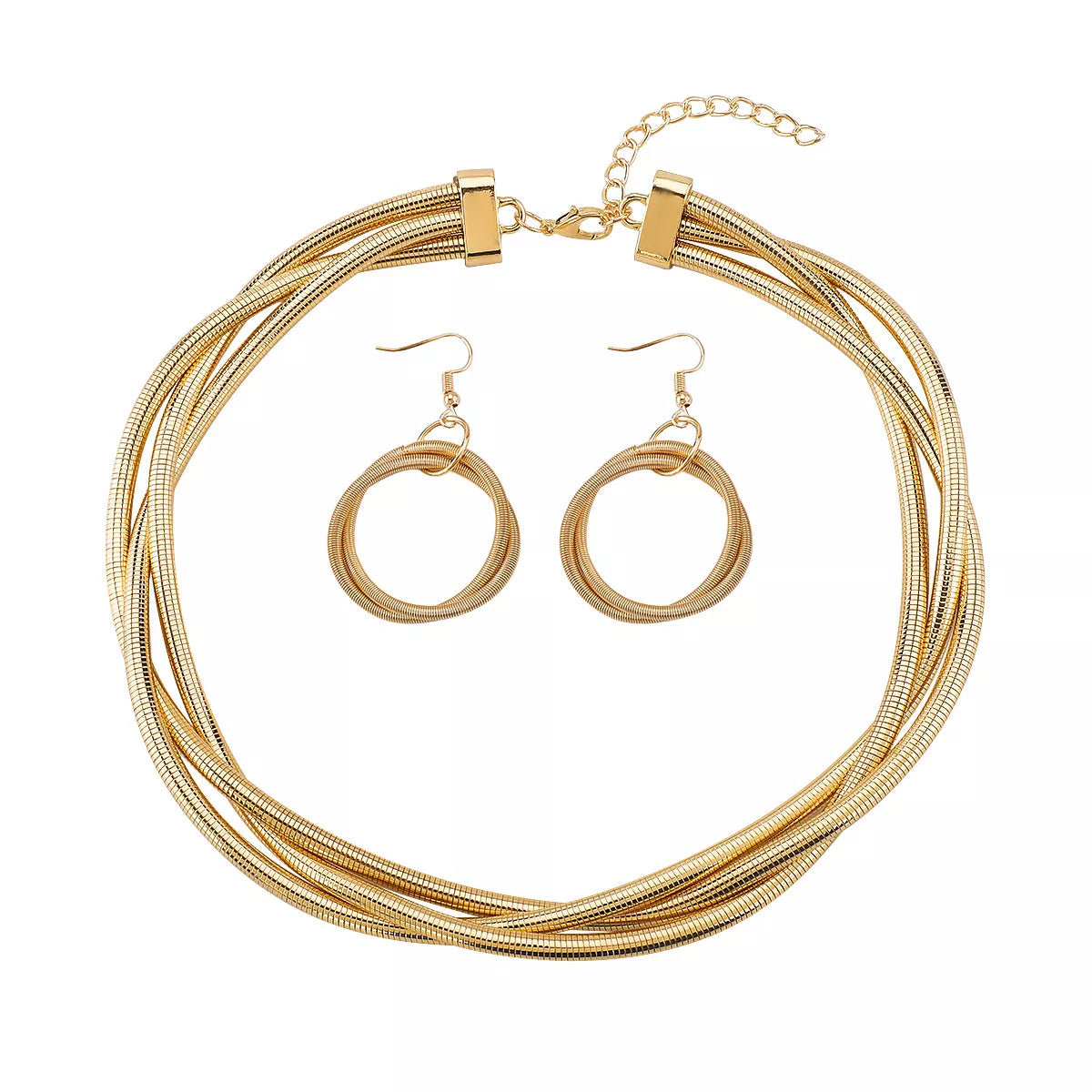 Womens Jewelry Set Multi-Layered Earrings and Necklace 18K Gold-Plated Gold onesize