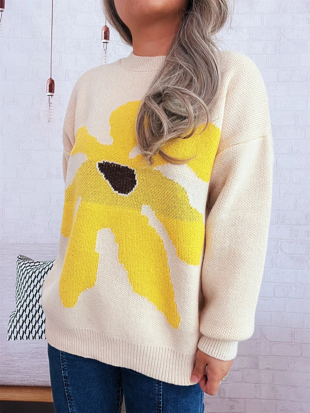 Women's Sweater Flower Dropped Shoulder Knit Long Sleeve Pullover 78e688edd0c34646bb9596126189cb63-Max-Origin Trendsi