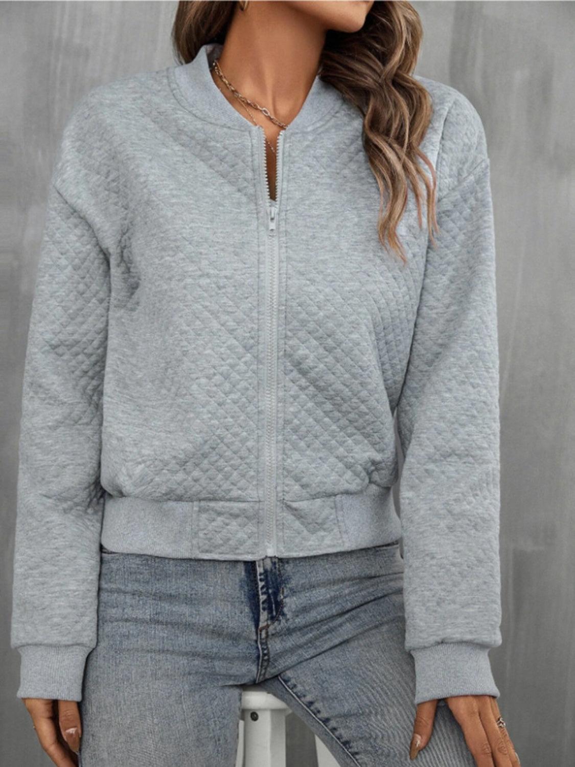 Textured Jacket Zip Up Long Sleeve Short Outwear 78e785b0-4857-4262-b326-c73f548a5f9a-Max_85daf20e-bd4c-417d-864a-7286c4e9d29e Trendsi