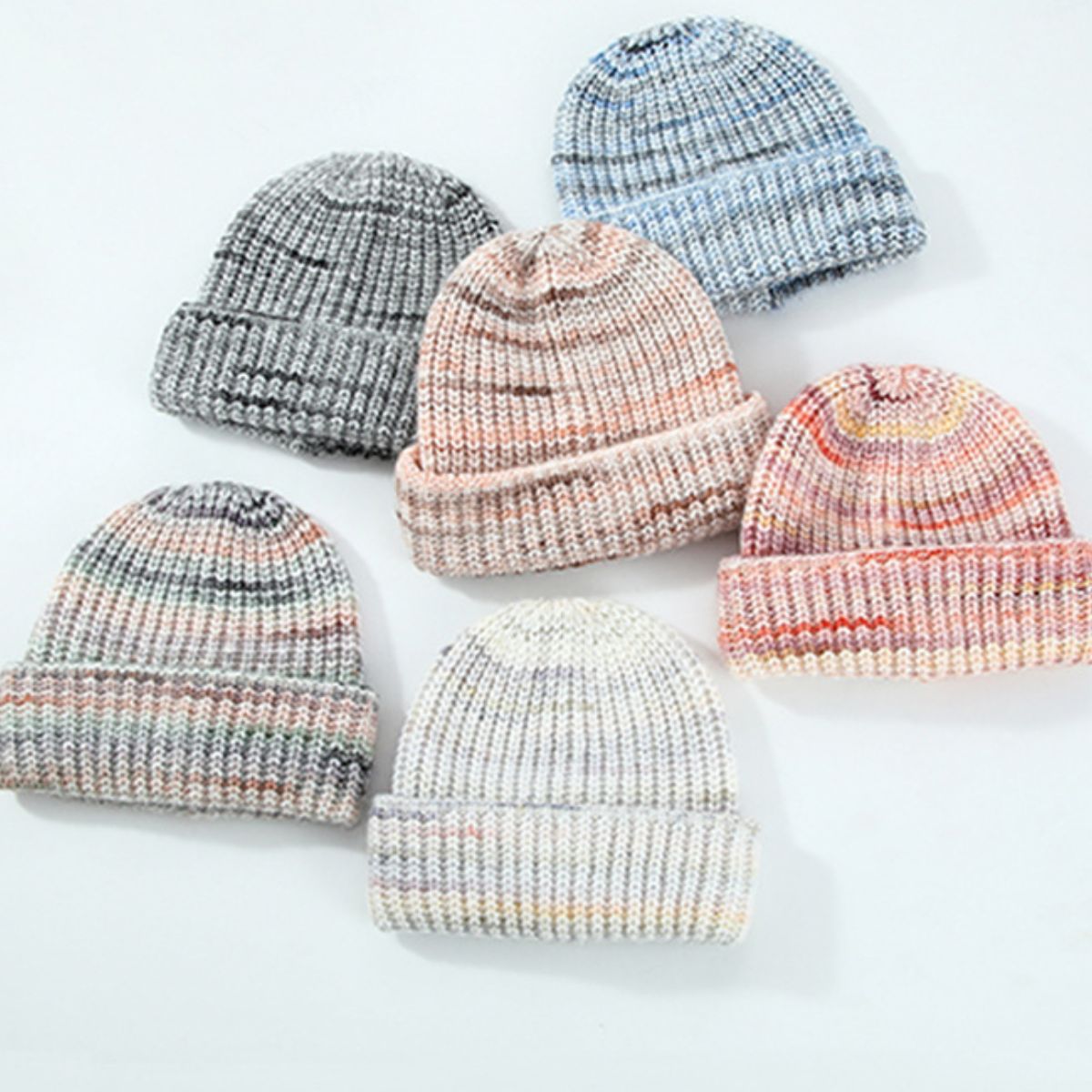 Women Knit Hat Thermal Contrast Colorblock Woolen Acrylic Blend Warm Hats