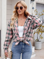 Pocketed Plaid Shirt Collared Neck Long Sleeve Button up 78f021d0-bb38-436c-be36-2896a11bf3c4-Max Trendsi