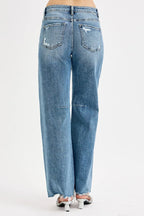 RISEN Women's Jeans Mid Rise Fit Wide Baggy Leg Tie Washed Raw Hem Denim 78f352031de54df5af28bba78b36180c-Max-Origin Trendsi