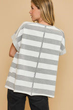 Umgee USA Women T-Shirt Gray Peace Sign Patch Striped French Terry Top 78f8b6ea-4446-4657-a4c3-fedbb7a29861-Max Trendsi