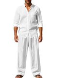 Men's Outfit Set Button Up Shirt Long Sleeve Lightweight and Pants Two-piece White 78fae37a2e044f46aa6873337d328556-Max-Origin Trendsi