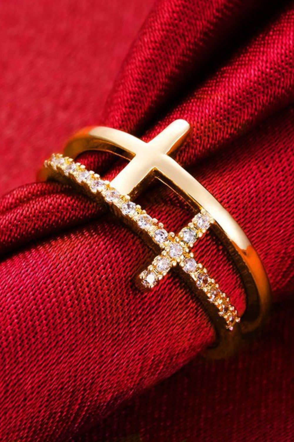 Inland Zircon Cross Ring 18K gold-plated Double Layered 925 Sterling Silver Rose Gold 7 78fe12ac-d387-4369-a693-01dea1b4cac3-Max Trendsi