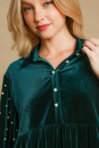 Umgee USA Pearl Babydoll Blouse Green Women Half Sleeve Velvet Ruffle Top 790acec4-6d7b-40a7-b5d0-3a64c94e1b7f-Max Trendsi