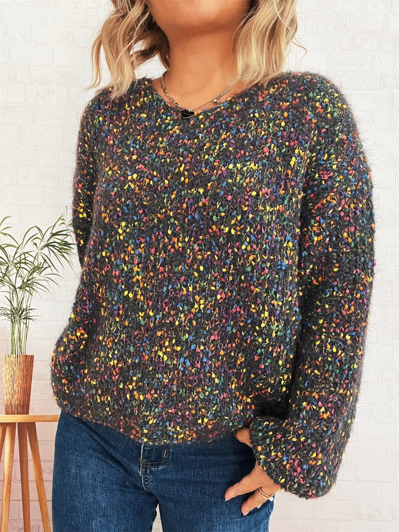 Women's Sweater Colorful Knit Oversized Long Sleeve Pullover 7916c12845a24577b94238fbe0478572-Max-Origin Trendsi