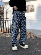 Men's Full Size Patchwork Wide Leg Jeans in Plus Sizes with Classic Fit