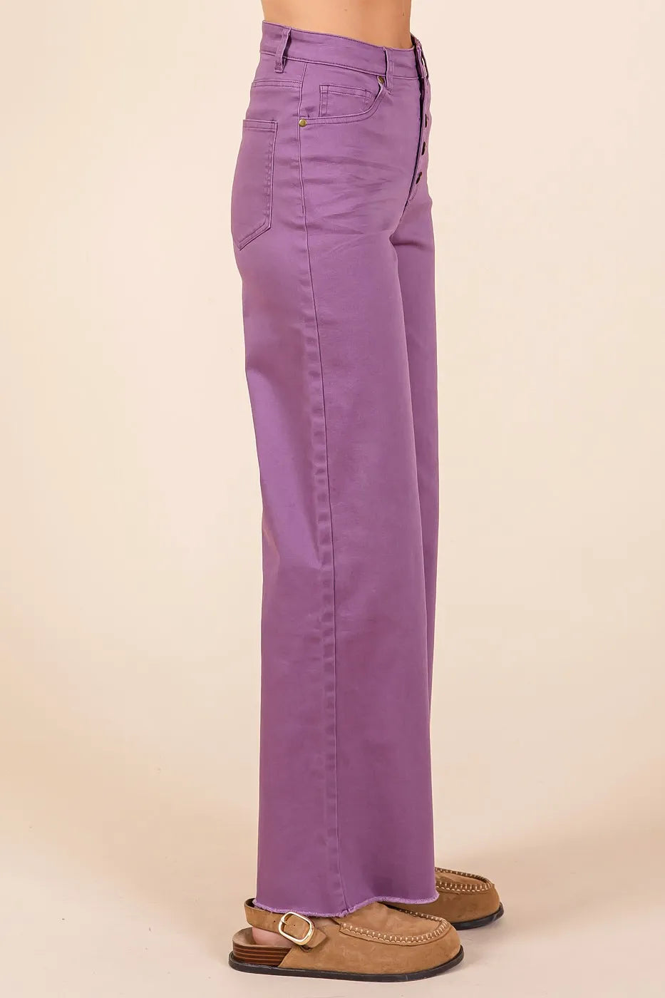 Mittoshop Wide Leg Pants Plum Twill High Waisted Button Fly Raw Hem 79309e2ec81d4d808fcc7f6d1ae40659-Max-Origin Trendsi