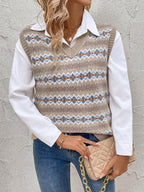 Sweater Vest Fair Isle Perfee V-Neck Sleeveless Knitwear Mocha 793bc669-113f-41e1-800e-1527b31a2b90-Max Trendsi