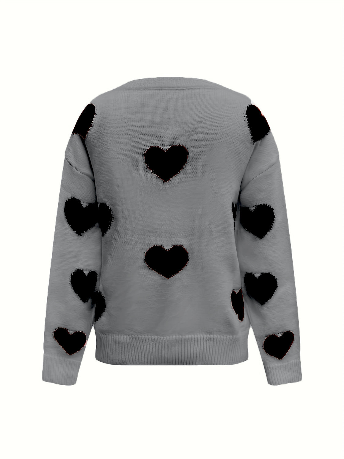 Sweater Heart Valentine’s Day Round Neck Long Sleeve Women White Pullover