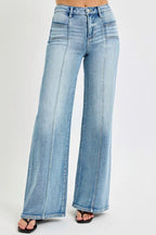 RISEN Jeans Women's Mid Rise Wide with Front Patch Pocket Medium Wash 796e9d522572473d9226b4d3676ed17f-Max-Origin Trendsi