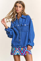 Denim Shacket US J.NNA Snap Down Long Sleeve Blue Jean Outwear Dark Denim 7972ff0f-c056-4f8d-93fd-81b12e8226e9-Max Trendsi