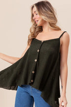 BiBi Cami Top Popcorn Waffle Black Knit with Buttoned Front Oversized BLACK 797721e1638141ea8f5197c4ee557446-Max-Origin Trendsi