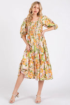 Mittoshop Midi Dress Orange Flower Print Puff Sleeve Ruffle Smocked ORANGE 79824c63eb3749f5bed4090f4e8195a2-Max-Origin Trendsi