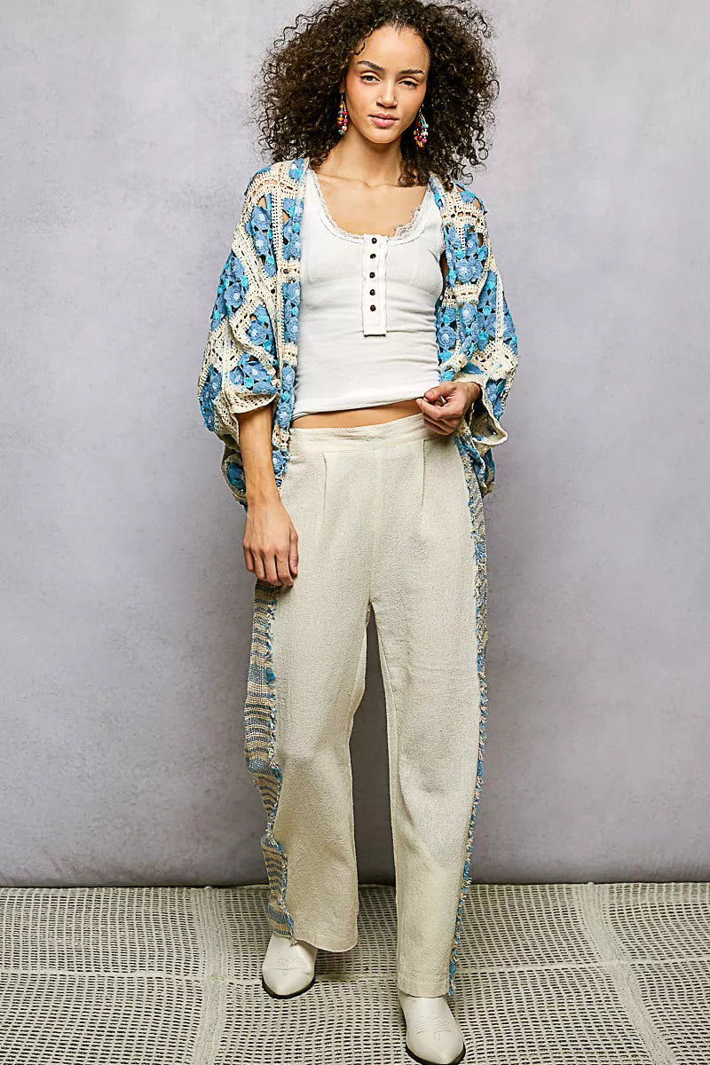 POL Crochet Cardigan Floral Blue Multi Open Front 7984c0a0-7349-4078-923a-1fba230947d6-Max-Origin Trendsi