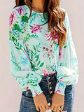 Floral Blouse Smocked Printed Round Neck Lantern Long Sleeve Top Mint Blue 798a5afc-a399-4912-9b69-7fd453c4b8f8-Min Trendsi