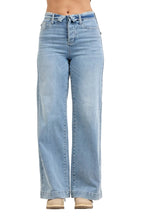 Judy Blue Mid Rise Retro Wide Leg Jeans with Fold-Over Waistband