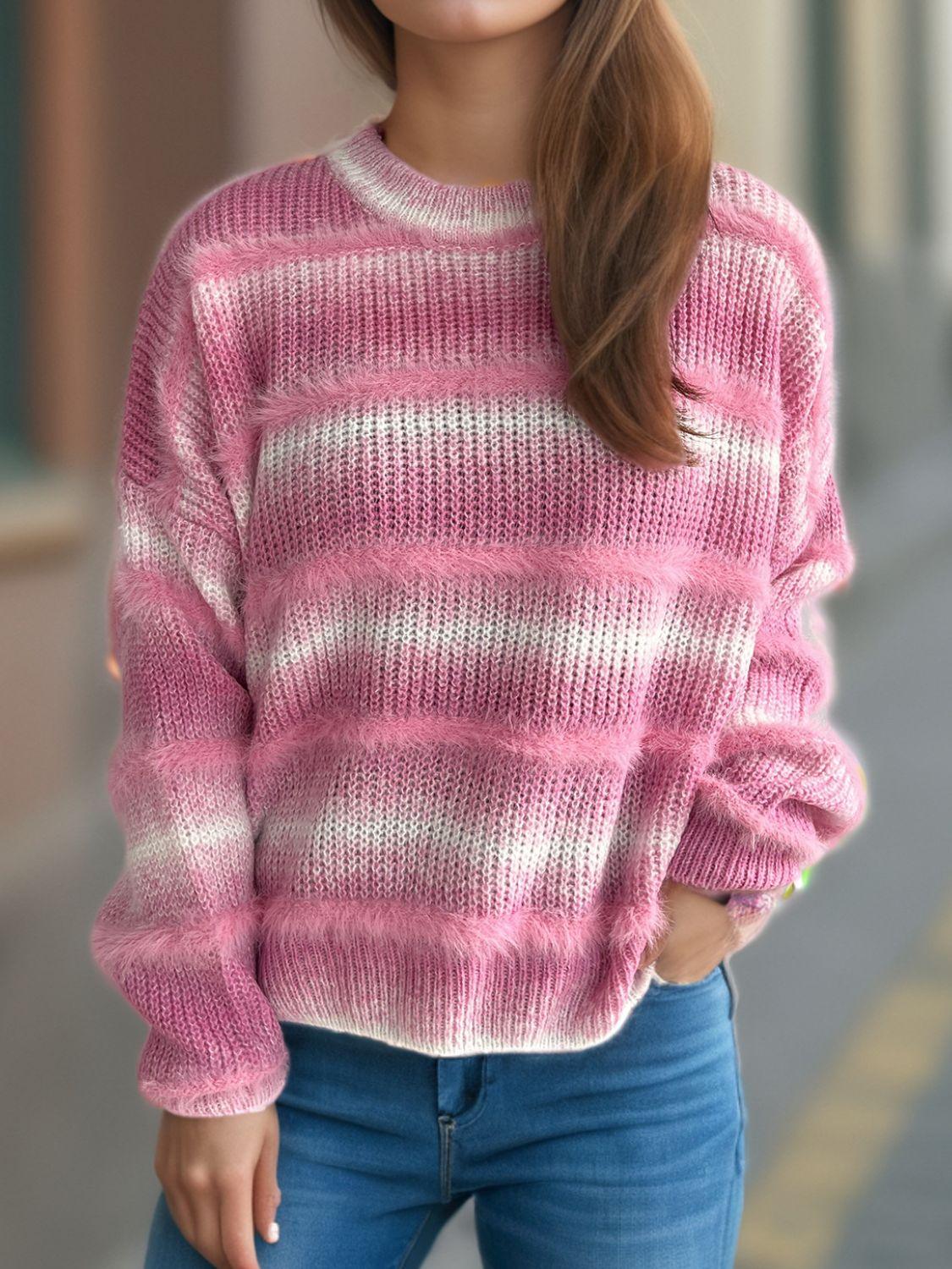Gradient Striped Sweater Round Neck Dropped Shoulder Pullover 7994f886-9d7e-4e2f-bbf7-ccc9d88aab44-Max Trendsi