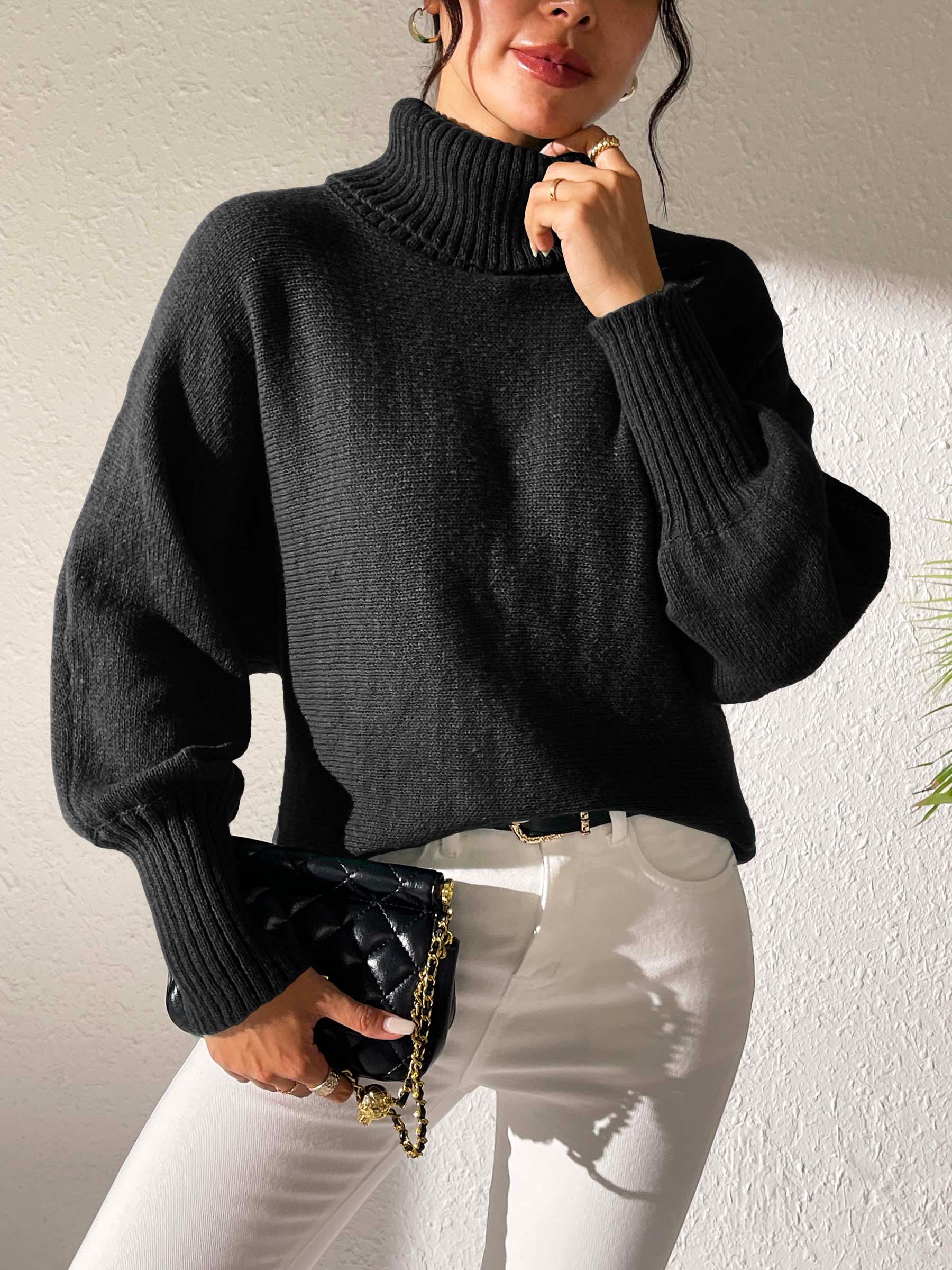 Turtleneck Sweater Long Sleeve Solid Soft Pullover Black 79ad87f1-1d38-4b48-96f4-026a84d928c3-Max Trendsi