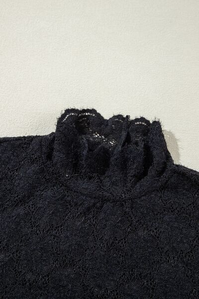 Black Lace Blouse Women's Floral Mock Neck Long Sleeve Semi-sheer Top 79b33b30-1b0a-4227-a1f7-4433c23fca8c-Min Trendsi