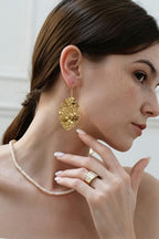 Dangle Earrings Brass Cutout Leaf Shape Big Gold-plated Women Jewelry 79bf37a8-62f4-4ece-8487-b930fddd3b87-Max Trendsi