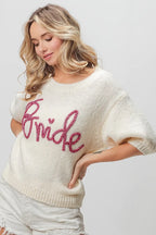 BiBi Metallic Letter Short Puff Sleeve Hairy Sweater 79bf3ff0fc504be8a0354596077122bc-Max-Origin Trendsi