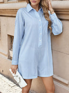 Women's Romper Light Blue Striped Button Front Long Sleeve Jumpsuit Light Blue 79cfd229c8914671987ddad6b6bd76e6-Max-Origin Trendsi