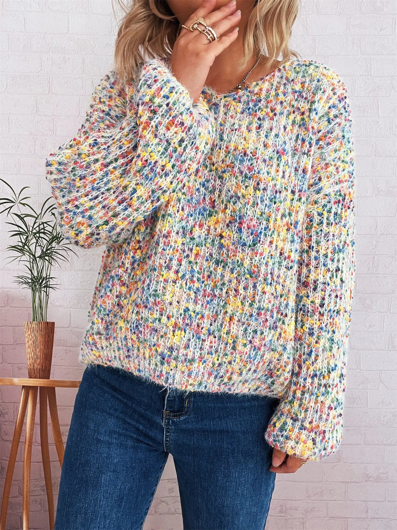 Women's Sweater Colorful Knit Oversized Long Sleeve Pullover Yellow One Size 79e13a9a00654d539886274feb89d53a-Max-Origin Trendsi