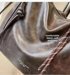 Women's Large Shoulder Bags Pu Leather Black Outer Zip Pocket Casual Handbag
