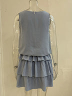 Minikleid Lagenrüschen Rüschenärmel Ärmellos Sommer Locker Fashion S-2XL