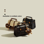 Fashionable Small Square Handbag Women's Two-Tone Brown Mini Flap Crossbody Bag