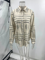 Women's Casual Fashion Outfit Set Cactus Print Long Sleeve Shirt Wide Leg Pants