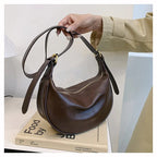 Crescent Shoulder Bag with Plush Charm Medium Zipper Soft Pu Leather Crossbody