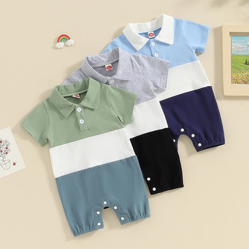 Newborn 0-18 Baby Jumpsuit Casual Color Blocking Shirt Cotton Comfortable For Boys