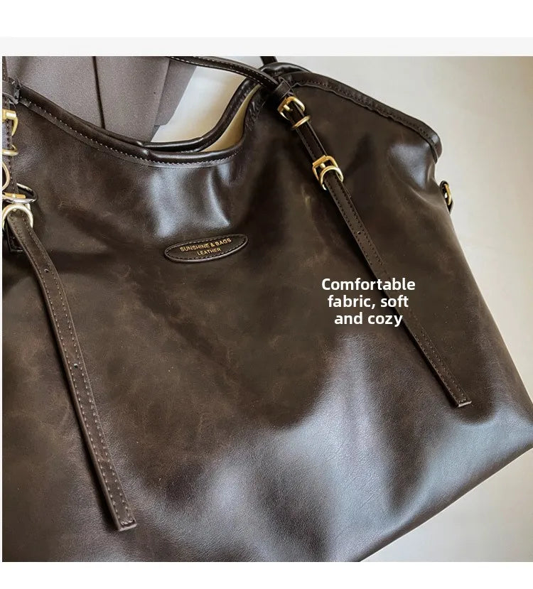 Women's Lagre Shoulder Bags Vintage Style Pu Leather Zipper Casual Handbags