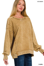 Zenana Womens Sweatshirt Camel Oversized French Terry Acid Wash Pullover 7a0199338579452d93e568b4beaea317-Max-Origin Trendsi