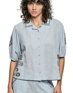 POL Embroidered Floral Short Sleeve Button-Down Shirt