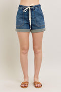 Judy Blue Denim Shorts Drawstring High Rise Cuff Dark Wash S-3XL Dark 7a16ffc4-cbd8-4f33-ae81-66a935fe428a-Max Trendsi