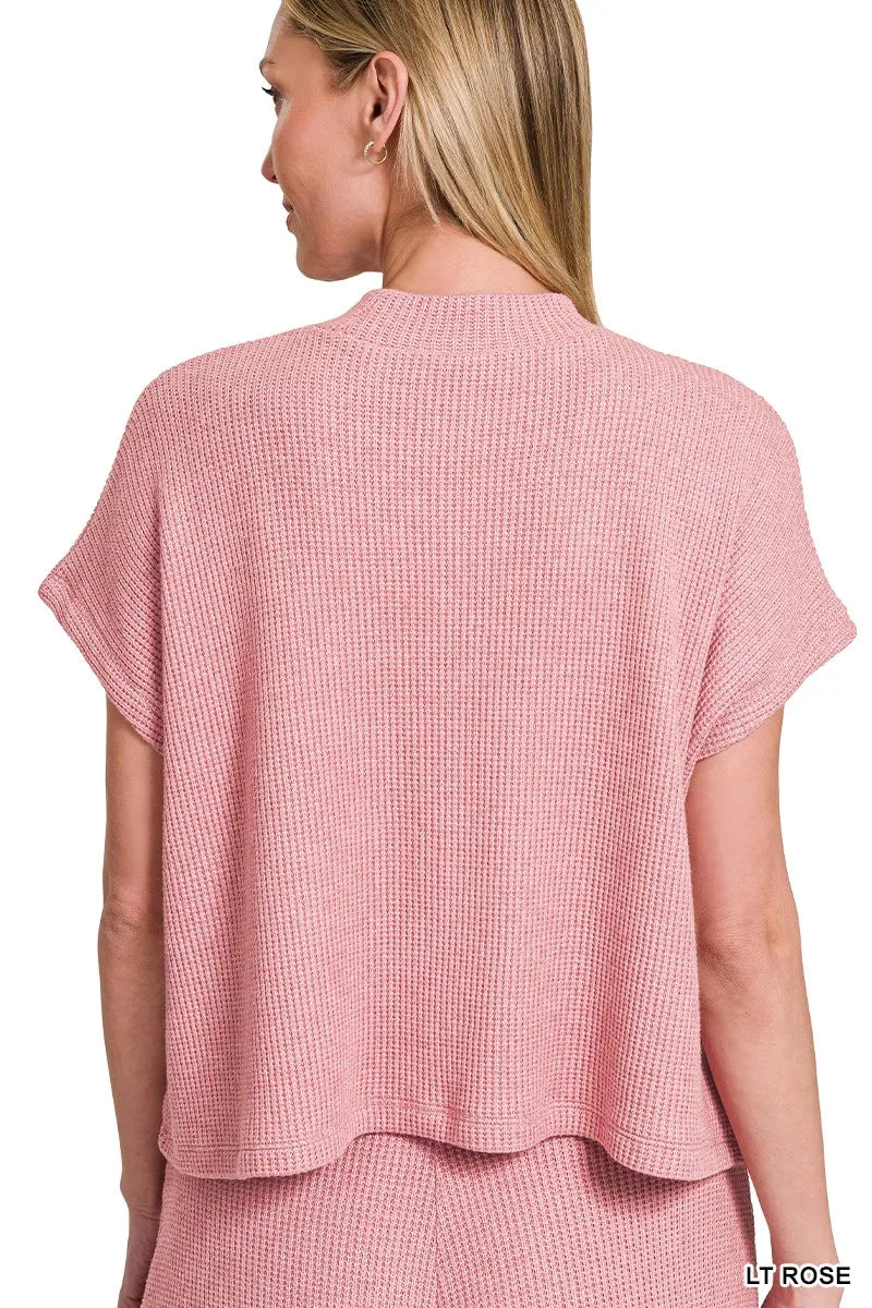 Zenana Sweater Set Light Rose Knit Boxy Top Short Sleeve & Long Pants 2 Pcs 7a1d01add7604d21aa59b3b15d34f828-Max-Origin Trendsi