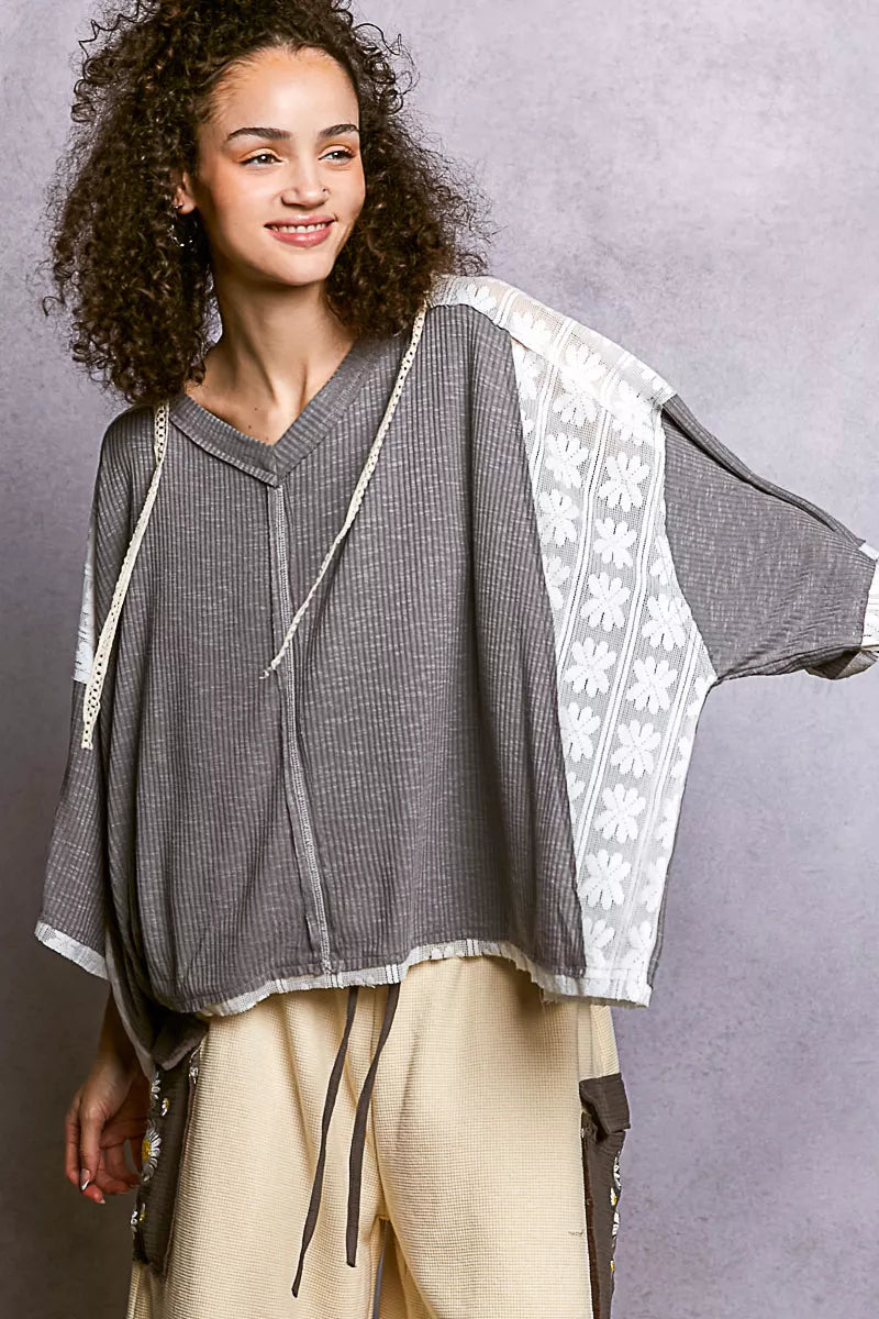 POL Womens Hoodie Top Gray Short Sleeve with Lace Detail 7a2a31e1-ba21-4ee7-a49e-c4cd05a542e2-Max-Origin Trendsi