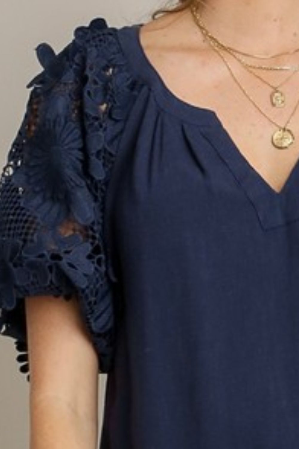 Umgee Linen Top Dark Navy French Terry Boxy Cut Top with 3D Floral Short Sleeve 7a3967b0-2bec-4626-88f0-159f5ec9e7d2-Max Trendsi