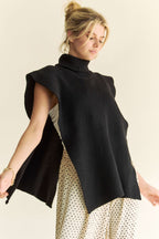 Davi & Dani USA Knit Top Black Side Split Turtleneck Sleeveless Women Sweater Black 7a42a77a-3329-481b-ad68-cd5d0dced84a-Max Trendsi