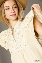 Umgee Blouse Eyelet Embroidered Ruffle Beige Natural Short Sleeve Top 7a57e800-1d5c-480d-be93-afc84e7c3150-Max-Origin Trendsi